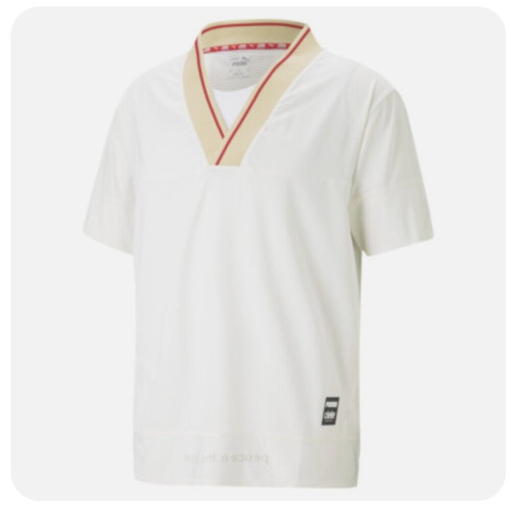 PUMA Run Ciele V Neck Short Sleeve T-Shirt Mens White Casual Tops 52342266